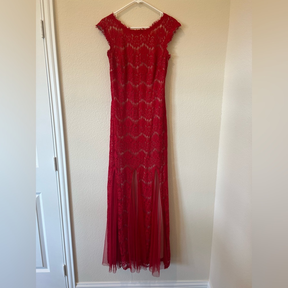 Betsy & Adam Red Lace Mermaid Dress - Size 12